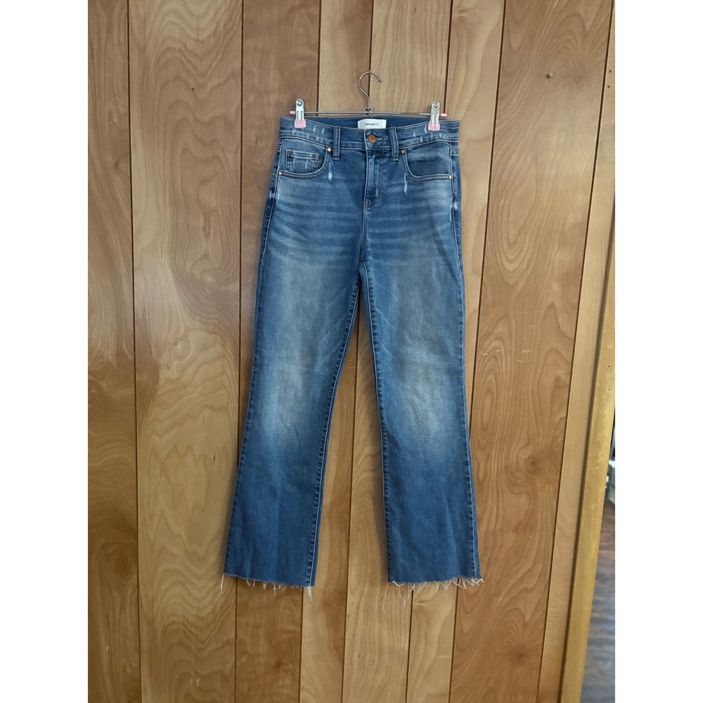 Level 99 Enchanted High Rise Flare Jeans Medium Wash‎ Raw Hem Size 26 LQ2G10